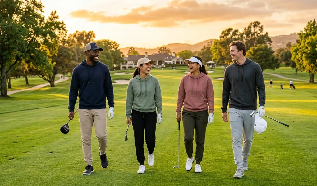 Adidas Golf Influencer Partnerships: Creator Roster & Gear 1 Diverse golf creators wearing modern athletic Adidas golf apparel on course fairway (AI Generated Image)