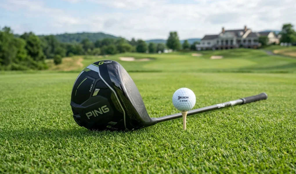 PING Driver Guide: G430, G425 & G400 Models Compared 1 Modern PING G-series driver with aerodynamic turbulators on the crown on championship tee box (AI Generated Image)