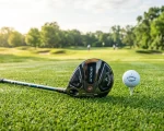 Modern Callaway 7-wood fairway club resting on short fairway grass with a golf ball ahead